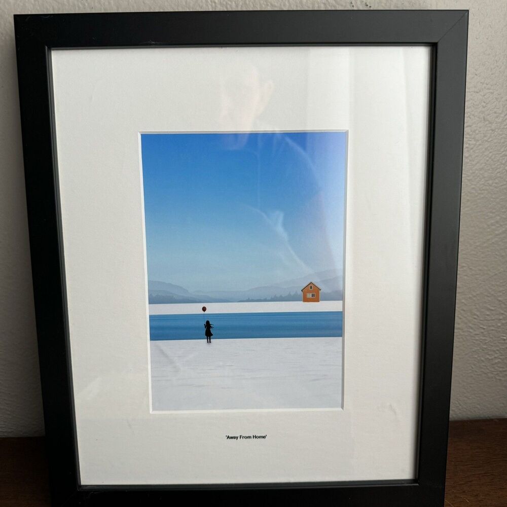 Framebridge Artwork "Away from home" Black Frame 9.75" x 11.75" Girl w Balloon